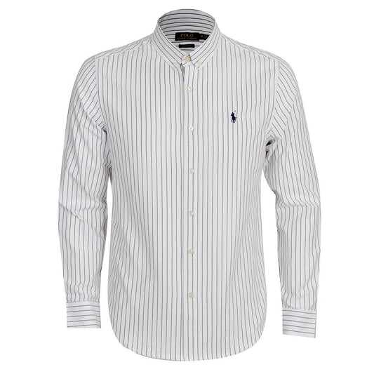PRL Essential Men's Custom Fit Striped Long Sleeve Shirt- White - Obeezi.com