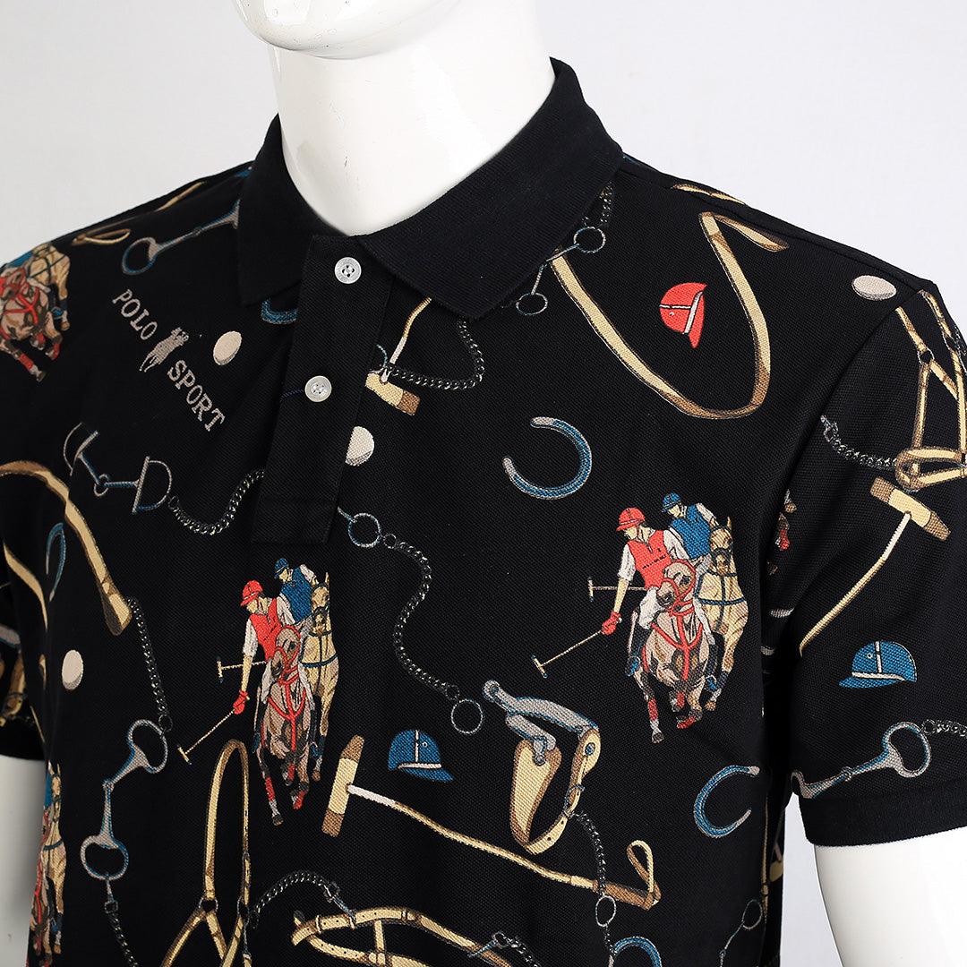 PRL Exquisite Black Cotton Full designed Polo Shirt - Obeezi.com