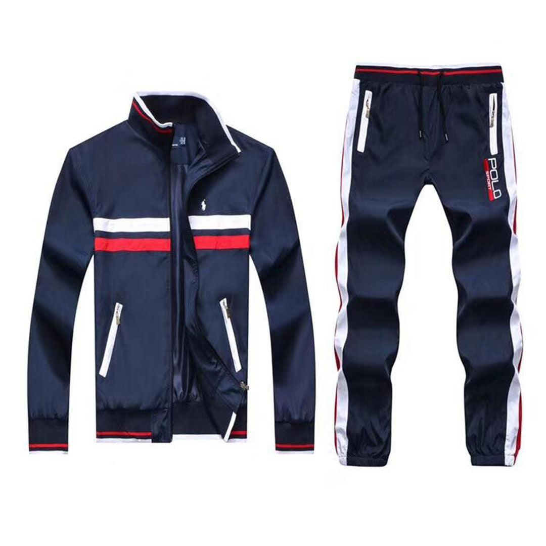 PRL Fashionable POLO Tailored Track Suit with Stripe- NavyBlue - Obeezi