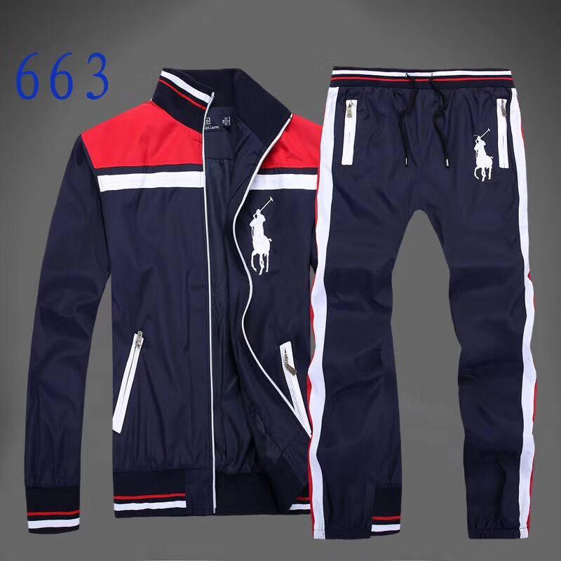 PRL Fashionable POLO Tailored Track Suit with Stripe- NavyBlue Red - Obeezi