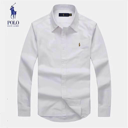 PRL Fit Oxford Button-Down Pony Logo White Longsleeve Shirt - - Obeezi