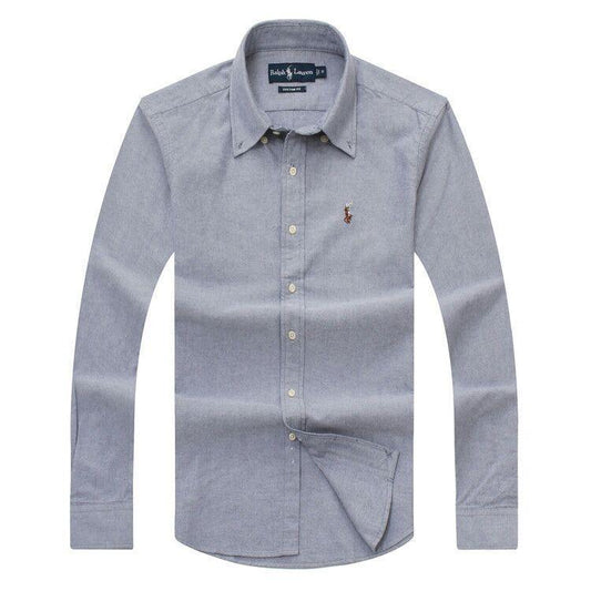 PRL Logo embroidered Button Down Chambray Shirt-Ash - Obeezi.com