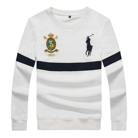 PRL Long Sleeves Embroidered Stripe Logo White Sweat Shirt - Obeezi
