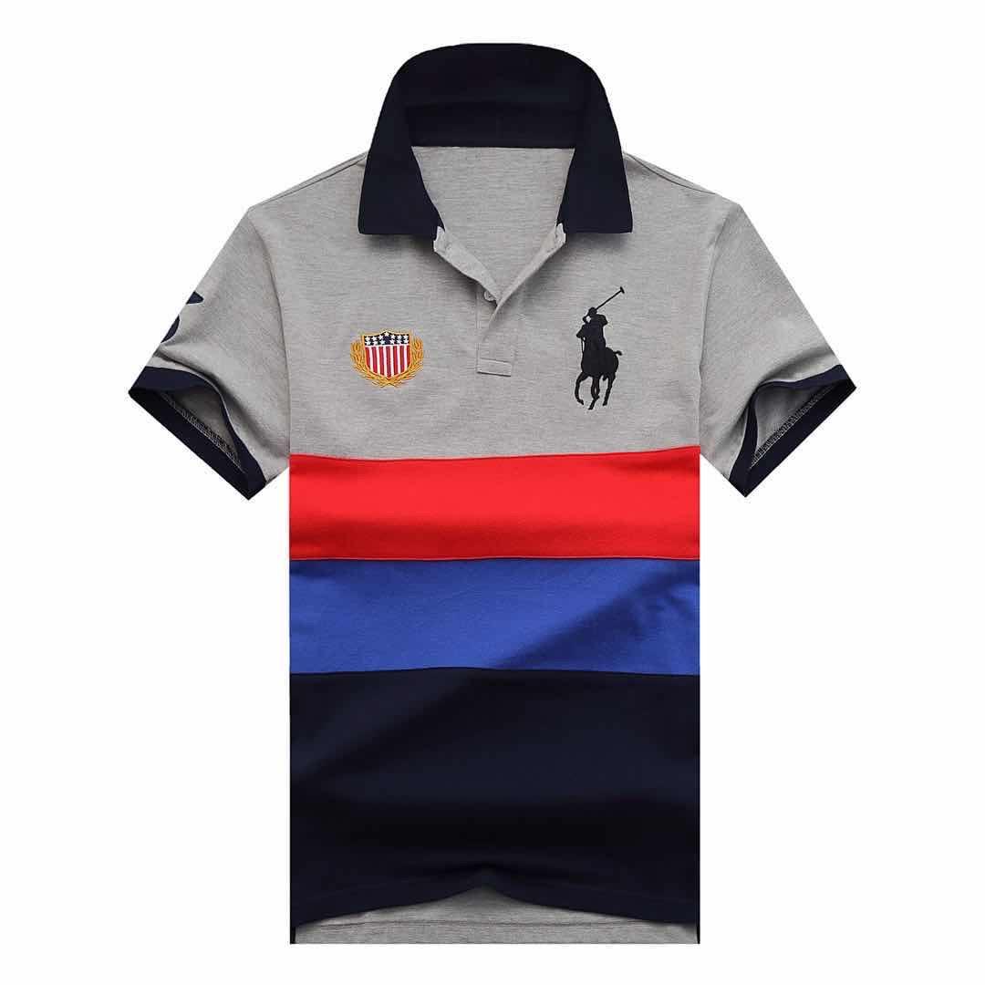PRL Men Bold Striped Big Pony Polo Ash Red Blue Navyblue - Obeezi