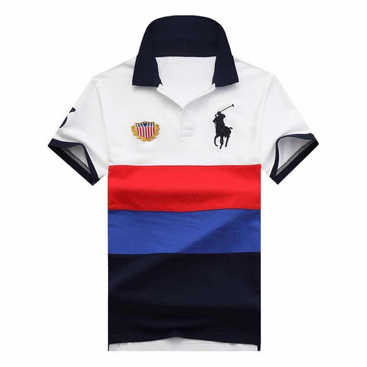 PRL Men Bold Striped Big Pony Polo White Red Blue Navyblue - Obeezi