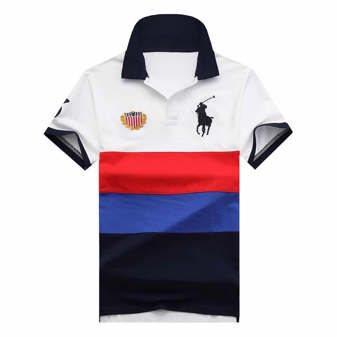PRL Men Bold Striped Big Pony Polo White Red Blue Navyblue - Obeezi