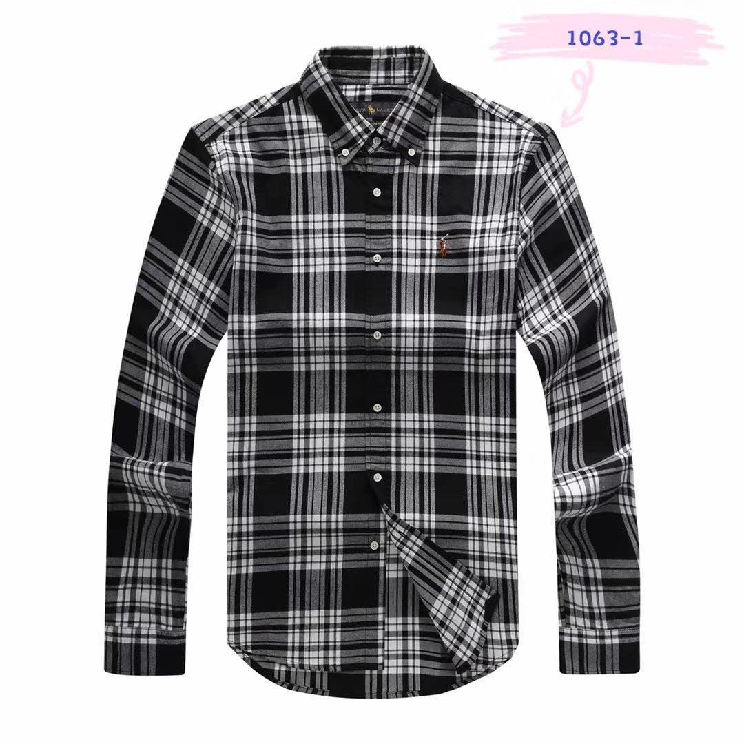 PRL Men's Checkered Black And White Button-Down Long Sleeve Shirt - Obeezi