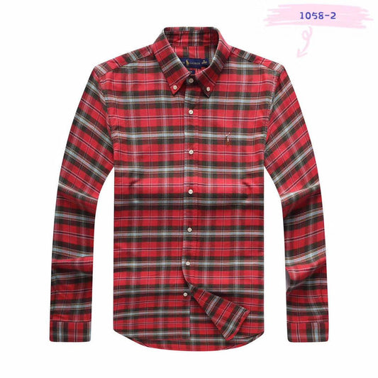PRL Men's Checkered Green Red Button-Down Long Sleeve Shirt - Obeezi