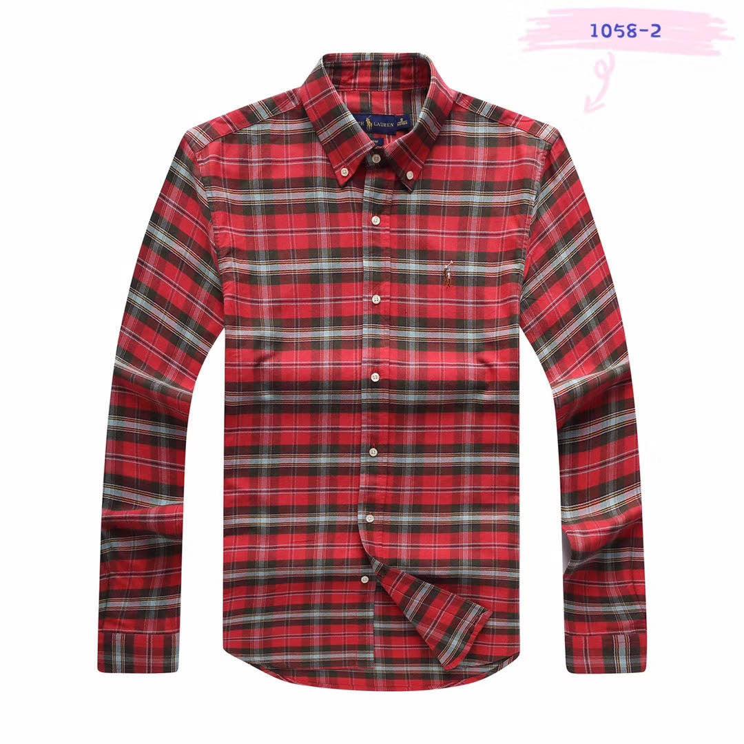 PRL Men's Checkered Green Red Button-Down Long Sleeve Shirt - Obeezi