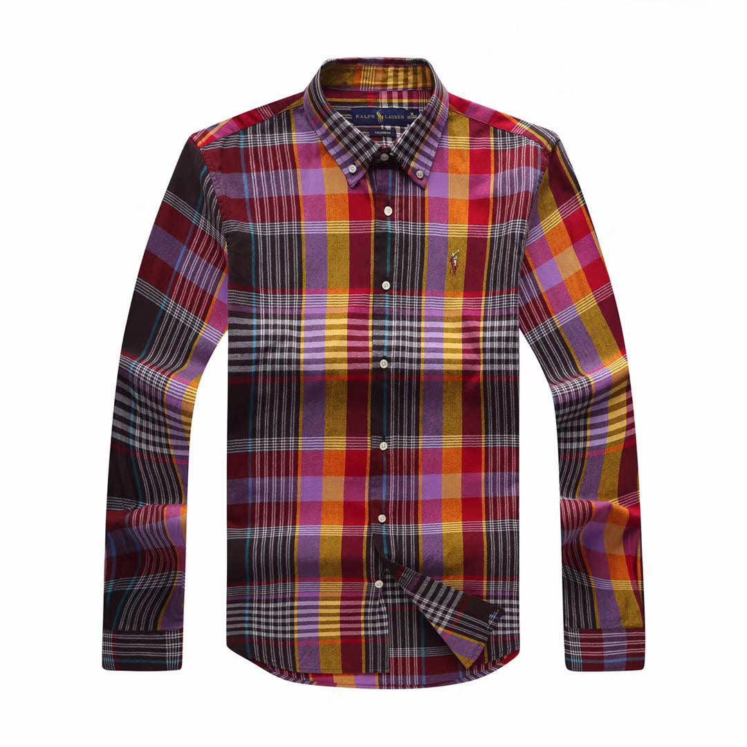 PRL Men's Checkered Yellow Red Purple Button-Down Long Sleeve Shirt - Obeezi