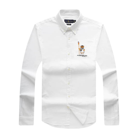 PRL Men's Cotton Bear Logo Embroidered White Button Down Shirt - Obeezi.com