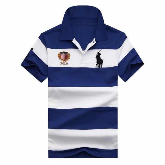 PRL Men's Striped Colour Cotton Polo Shirt-Blue - Obeezi