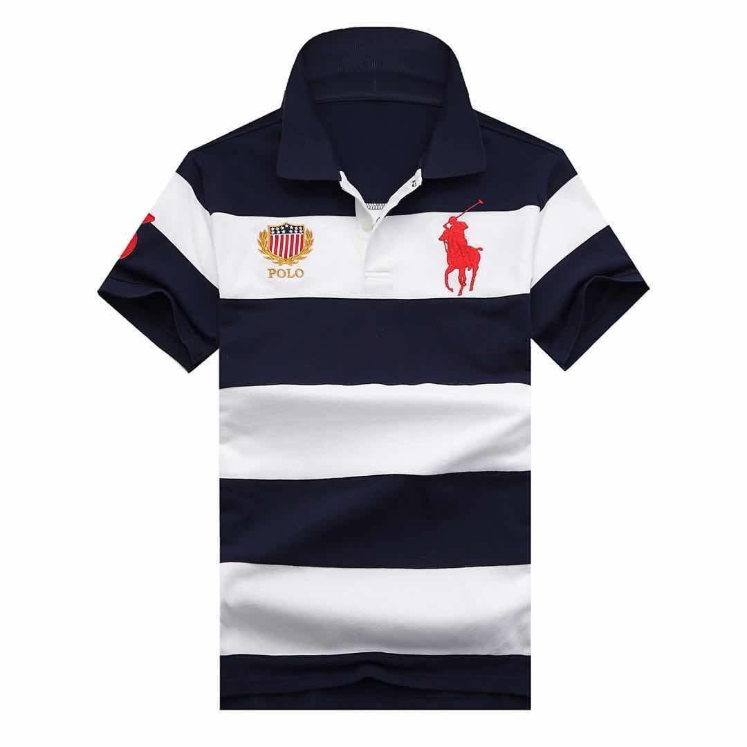 PRL Men's Striped Colour Cotton Polo Shirt-Navy Blue - Obeezi