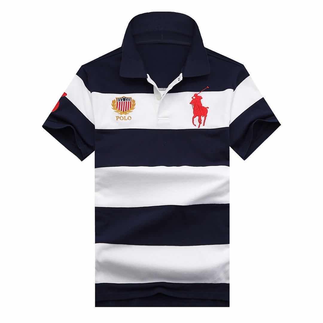 PRL Men's Striped Colour Cotton Polo Shirt-Navy Blue - Obeezi