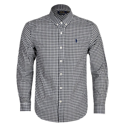PRL Smart Light Weight Checkboard Button Down Long Sleeve Shirt- Black - Obeezi.com