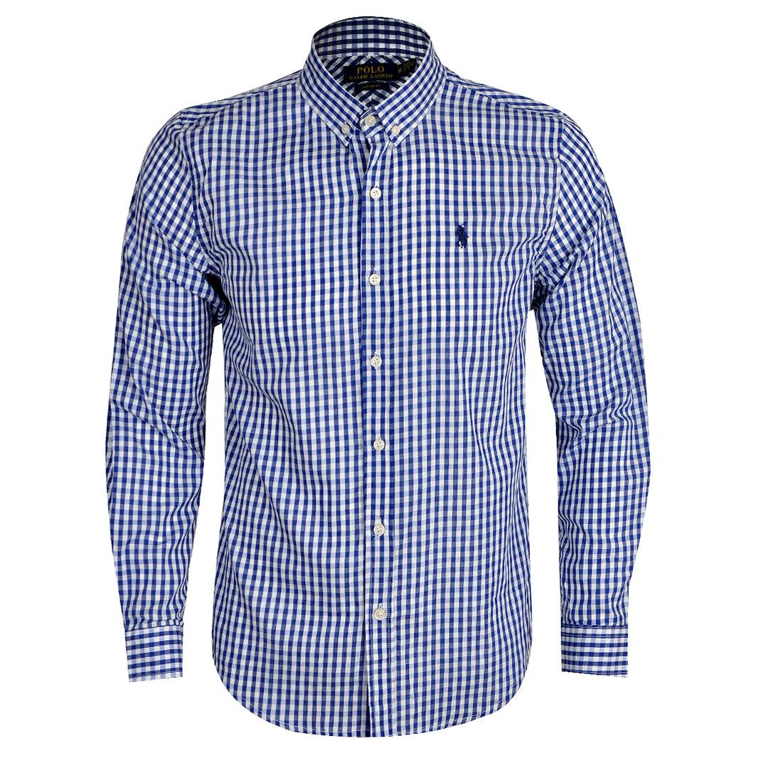 PRL Smart Light Weight Checkboard Button Down Long Sleeve Shirt- Blue - Obeezi.com
