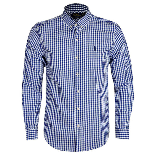 PRL Smart Light Weight Checkboard Button Down Long Sleeve Shirt- Blue - Obeezi.com