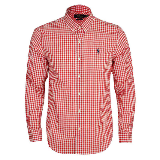 PRL Smart Light Weight Checkboard Button Down Long Sleeve Shirt- Red - Obeezi.com