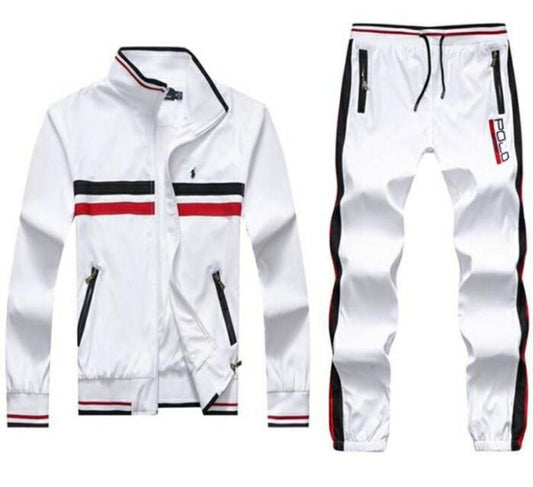 Prl Stripes Blocked color Zip Down White Tracksuit - Obeezi.com