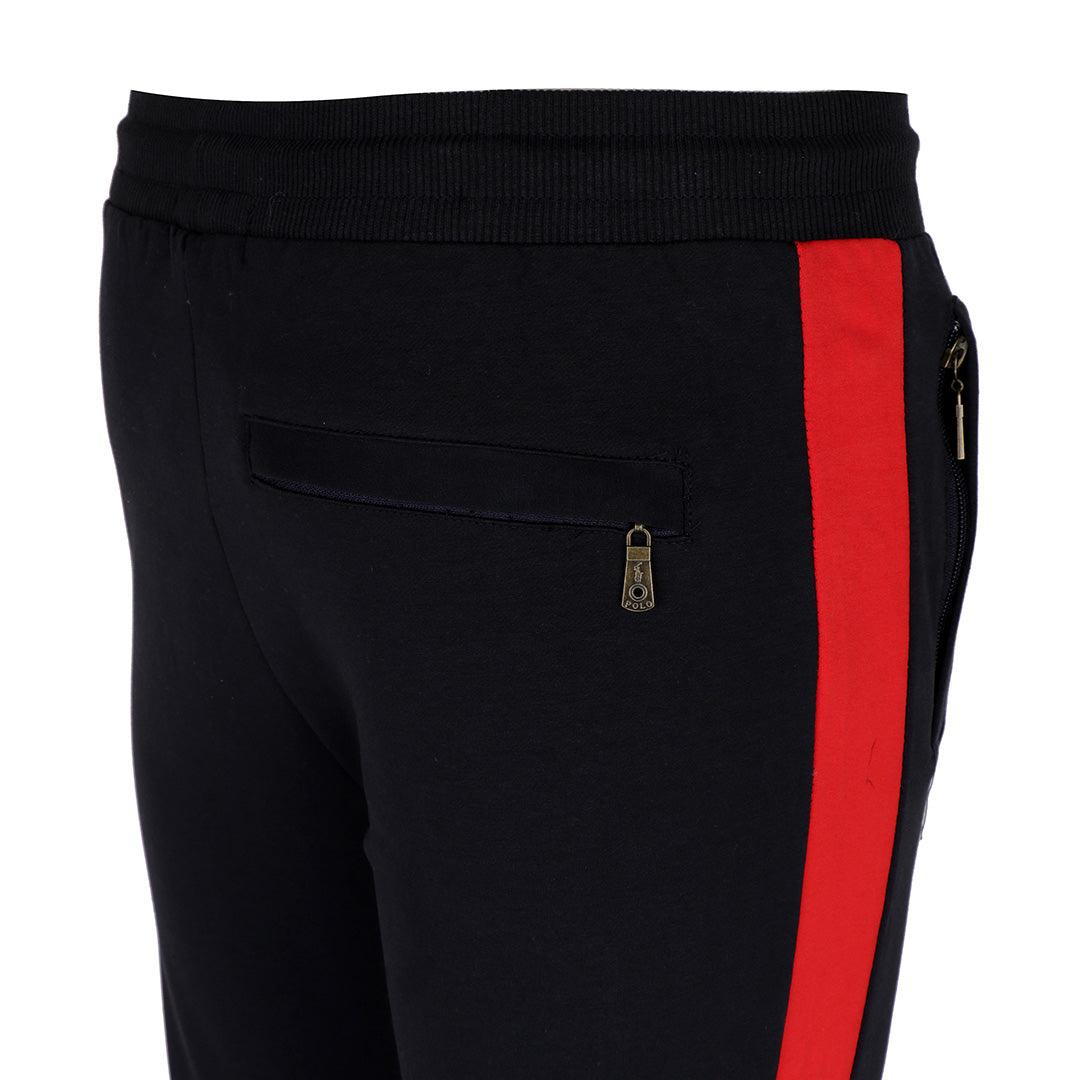 PRL Zippered Cotton-Blend Fleece Black And Red Stripe Tracksuit - Obeezi.com