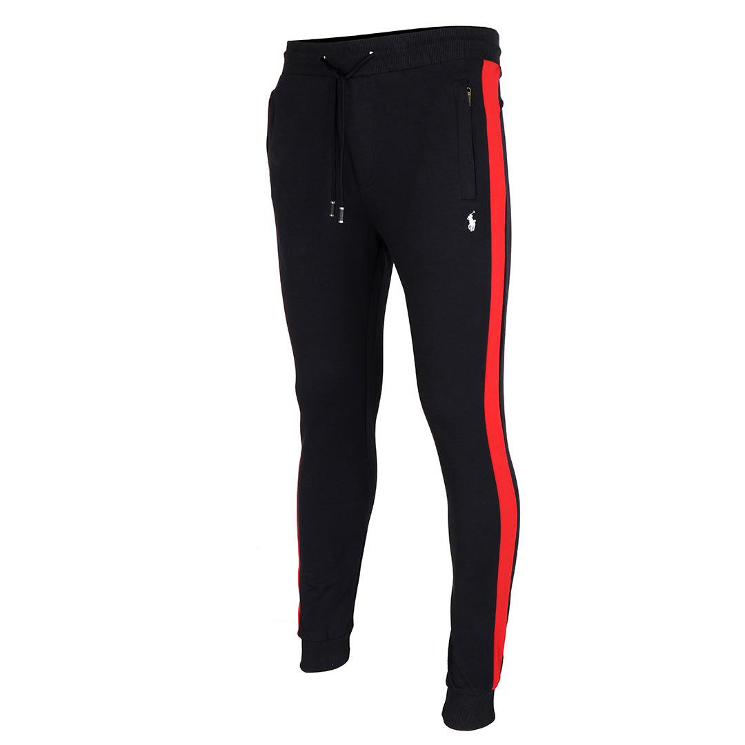 PRL Zippered Cotton-Blend Fleece Black And Red Stripe Tracksuit - Obeezi.com