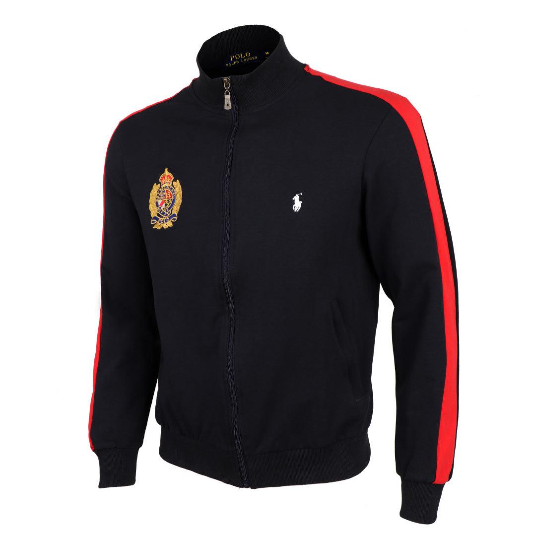PRL Zippered Cotton-Blend Fleece Black And Red Stripe Tracksuit - Obeezi.com