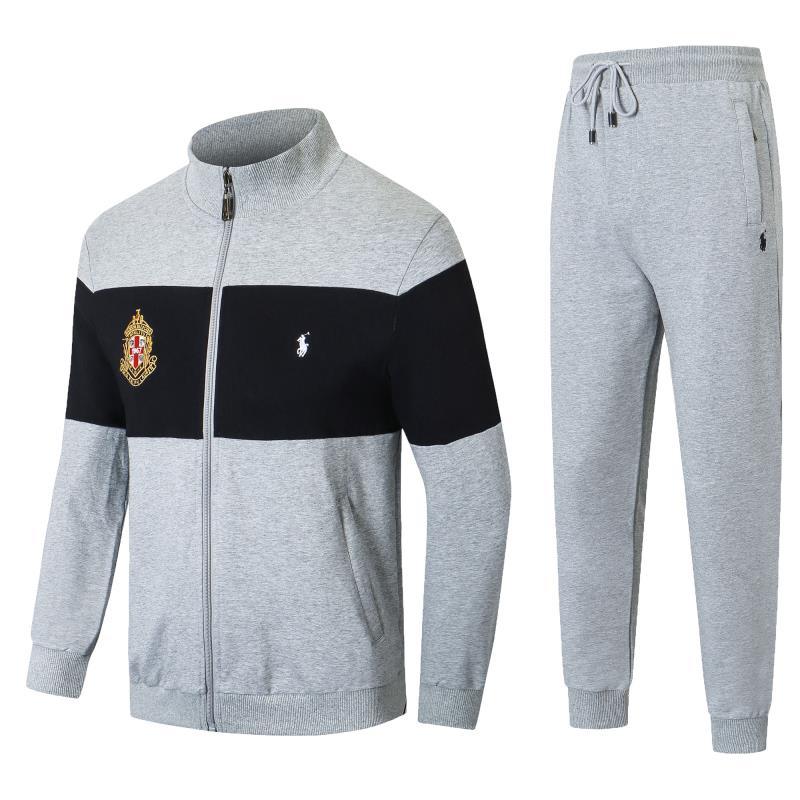 PRL Zippered Cotton-Blend Fleece Tracksuit- Ash - Obeezi.com
