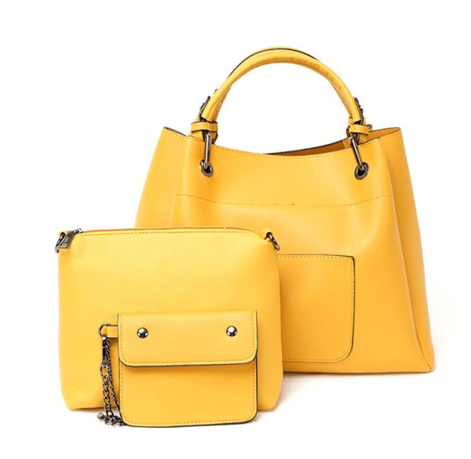 Prolific Colourful 3 in 1 Genuine Leather Women Yellow Handbags - Obeezi.com