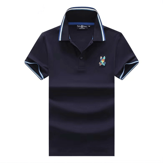 Psy Bunny Collar Relax Striped Regular Fit Polo- Navy Blue - Obeezi.com