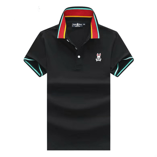 Psy Bunny Collar Striped Essential Regular Fit Polo- Black - Obeezi.com