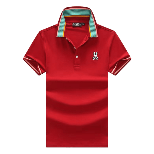 Psy Bunny Collar Striped Essential Regular Fit Polo- Wine - Obeezi.com