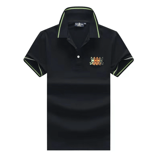 Psy Multi Bunny Collar Essential Regular Fit Polo- Black - Obeezi.com