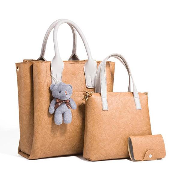 PU 3pcs in 1 set Women's handbags Brown - Obeezi.com