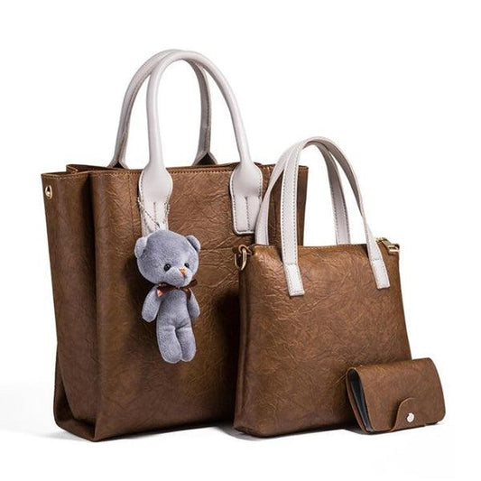 PU Brands 2018 Women 3pcs in 1 set Handbags Coffee - Obeezi.com