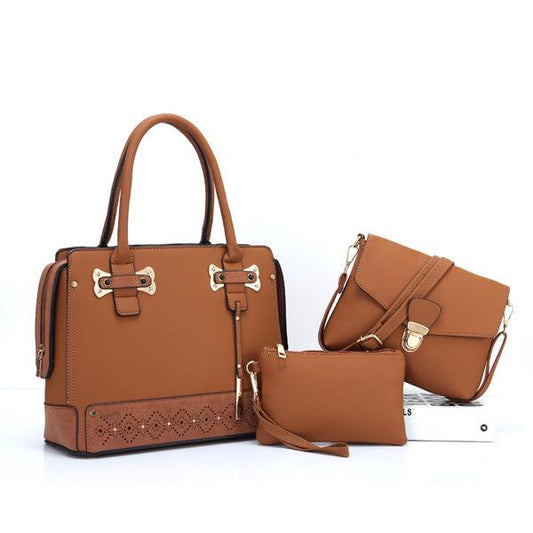 PU Fashion 3 Pieces in 1 Set Women Handbag Brown - Obeezi.com