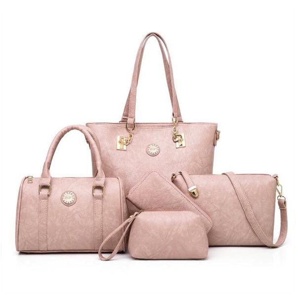 PU High Quality Leather Elegant 5 in 1 Set handbag Cream - Obeezi.com
