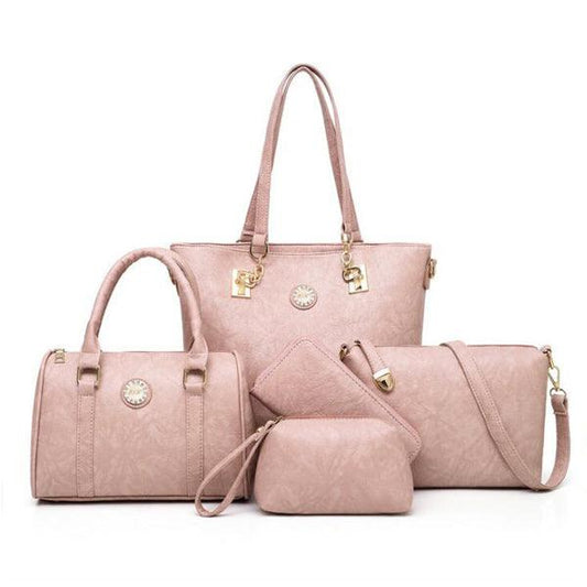 PU High Quality Leather Elegant 5 in 1 Set handbag Cream - Obeezi.com