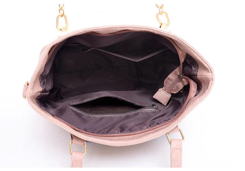 PU High Quality Leather Elegant 5 in 1 Set handbag Cream - Obeezi.com