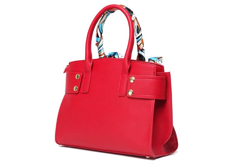 PU Leather Handbags For Women With Scarf 2 in 1 Set Tote Bags - Wine - Obeezi.com