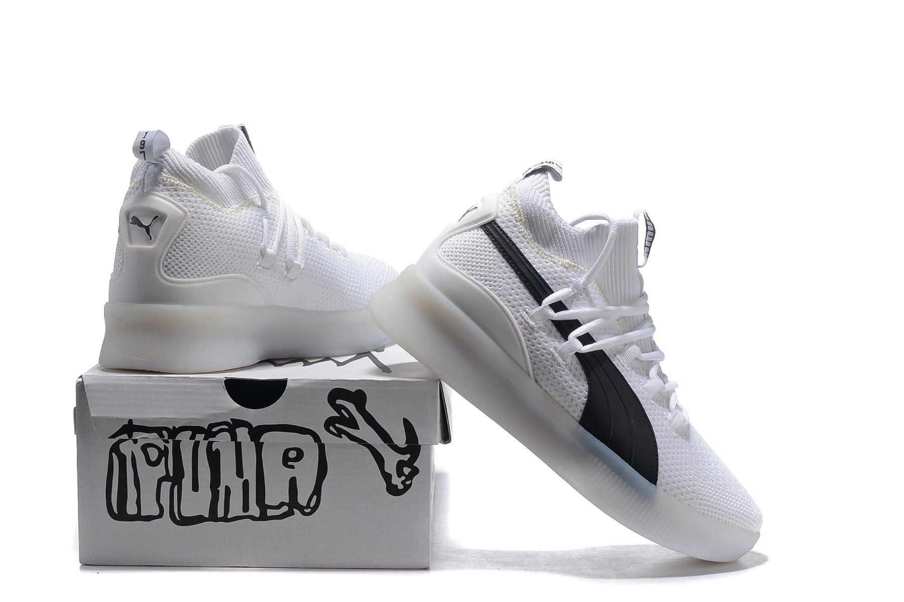 PUMA Clyde Court-Disrupt All White With Black logo Sneakers - Obeezi