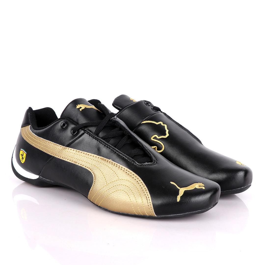 Puma Future Cat Black And Gold Leather Sneakers - Obeezi