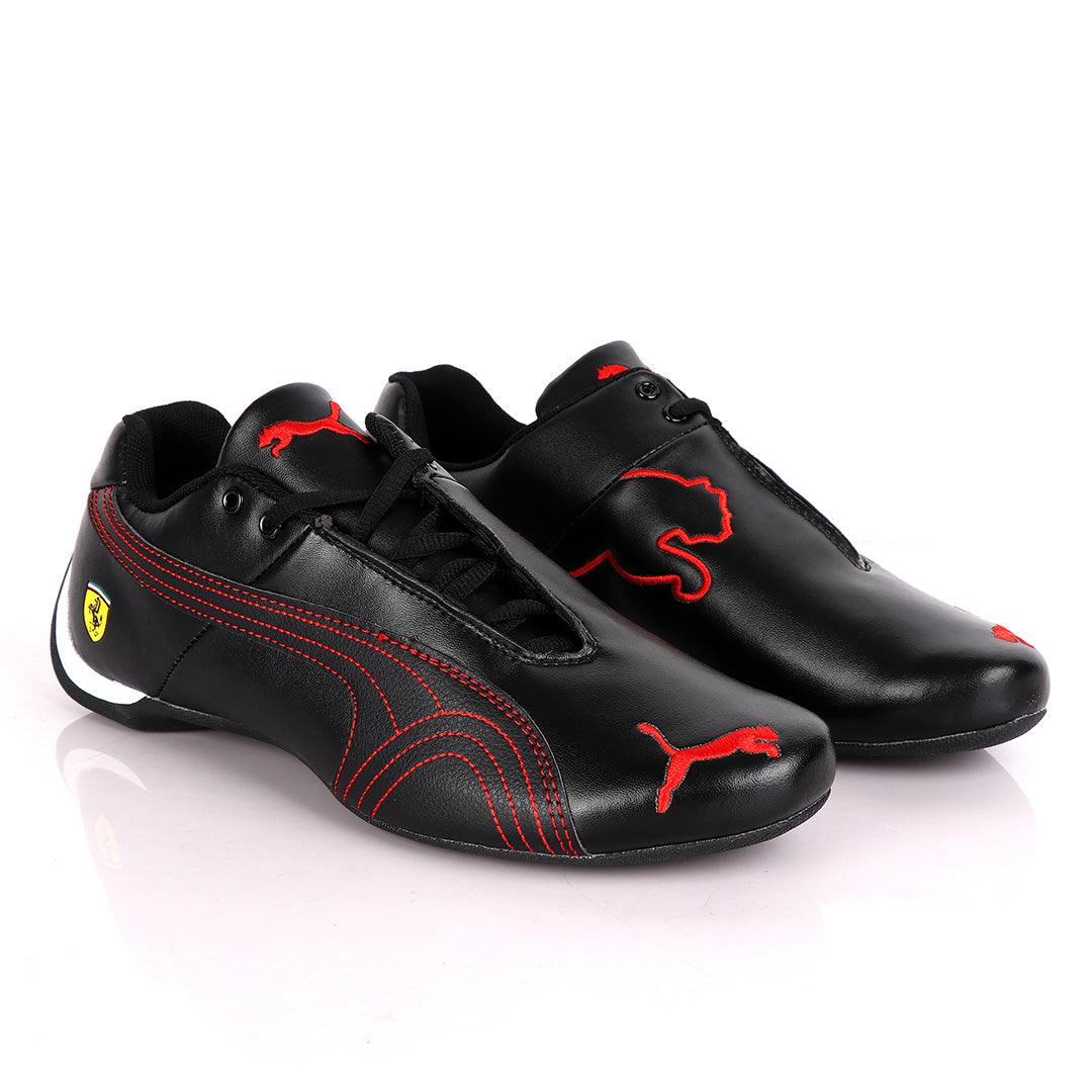 Puma Future Super Cat Leather Sneakers Black Red - Obeezi