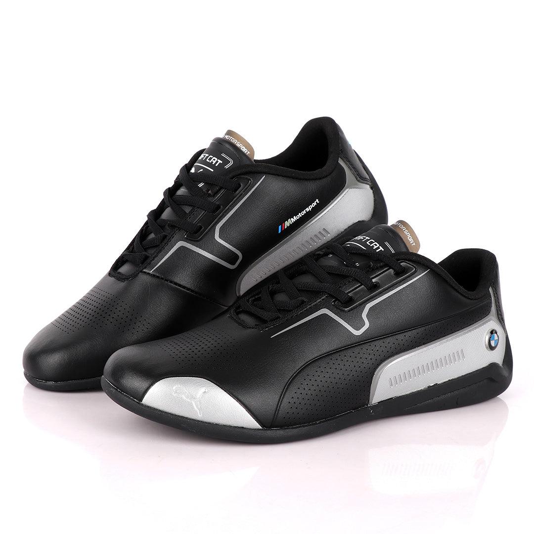 Puma Motor Sport Drift Cat Black Silver Leather Sneakers - Obeezi