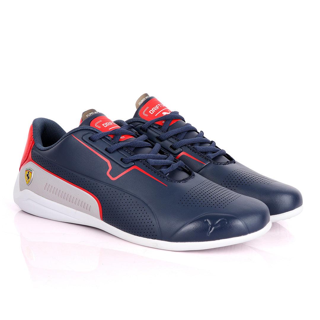 Puma Motor Sport Drift Cat Navy Blue Silver Leather Sneakers - Obeezi