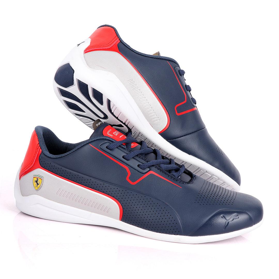 Puma Motor Sport Drift Cat Navy Blue Silver Leather Sneakers - Obeezi