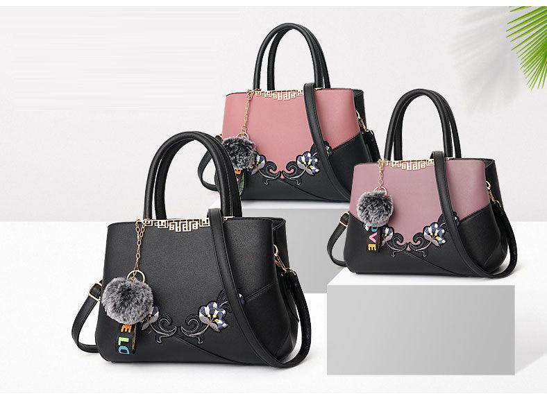 Purple Black French Fur Cham Shape Tote Handbag - Obeezi.com