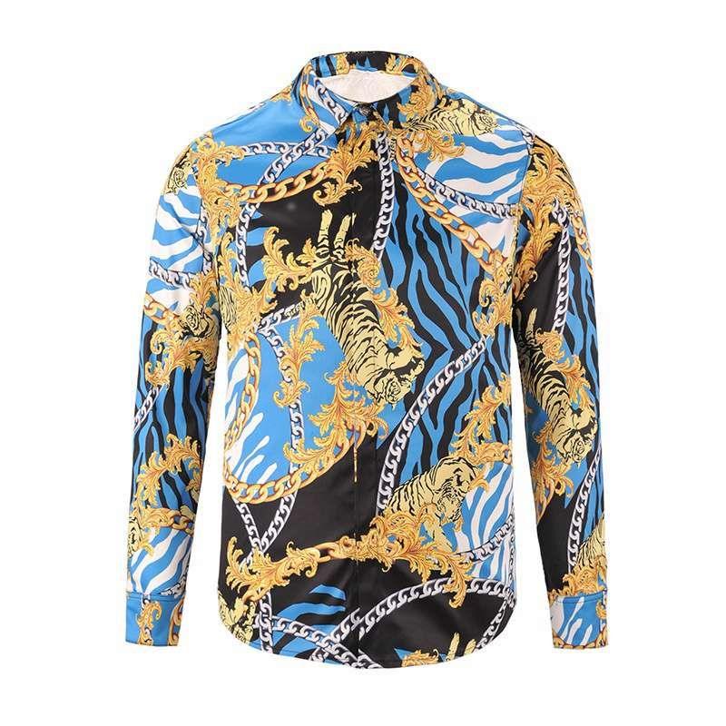 Quilted Vintage Silk Baroque Blue Longsleeve Shirt - Obeezi