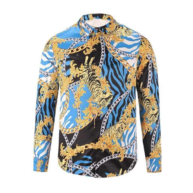 Quilted Vintage Silk Baroque Blue Longsleeve Shirt - Obeezi