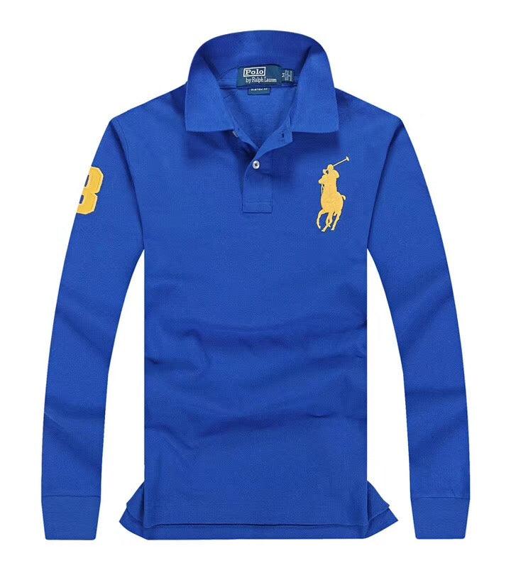 R L Classic Fit LongSleeve Big Pony 3 Polo Blue - Obeezi