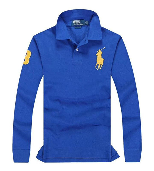 R L Classic Fit LongSleeve Big Pony 3 Polo Blue - Obeezi